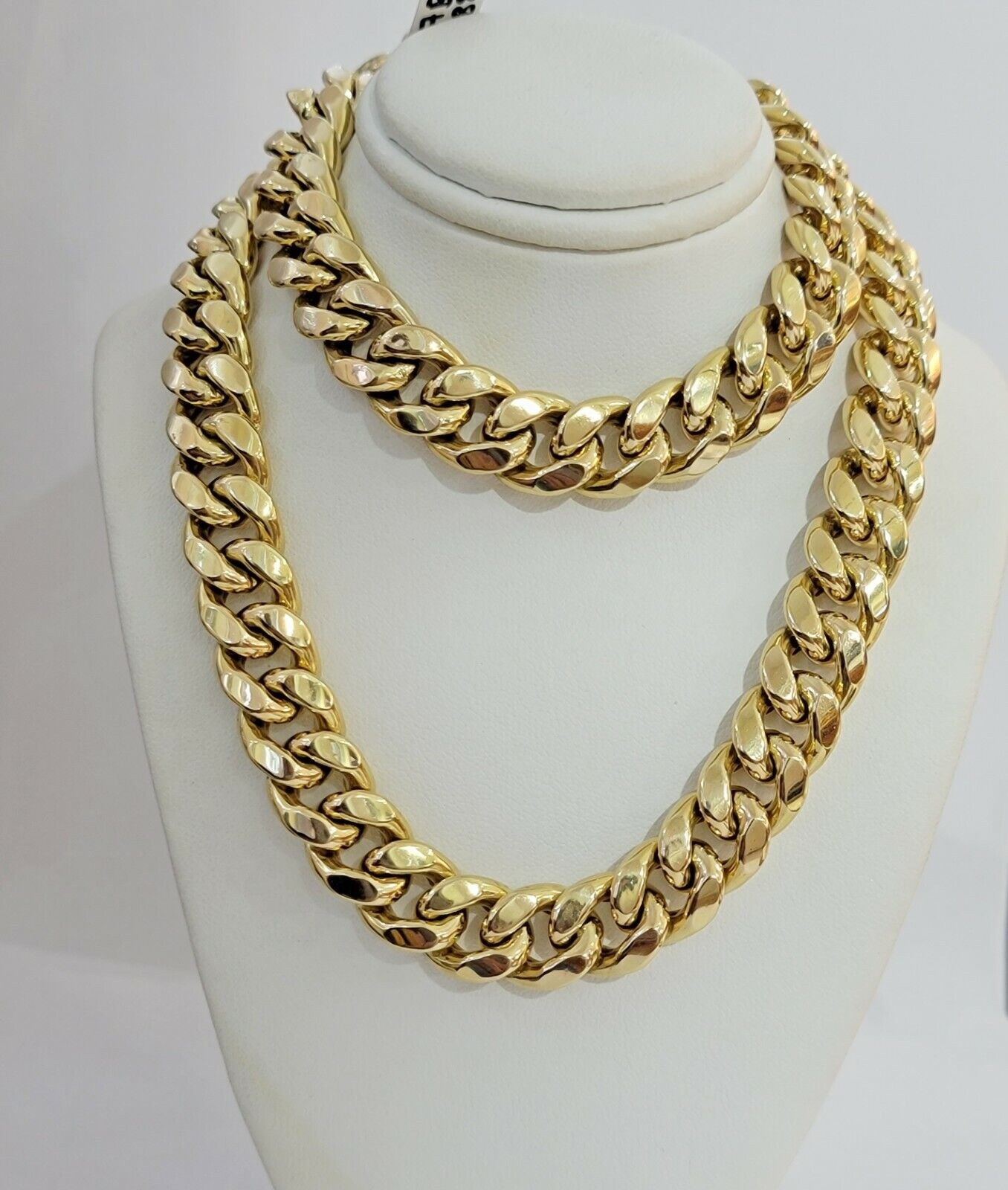 Real 14k Yellow Gold Chain Necklace 24 Inch 15mm Miami Cuban Link Mens 14kt - GoldenlinQ